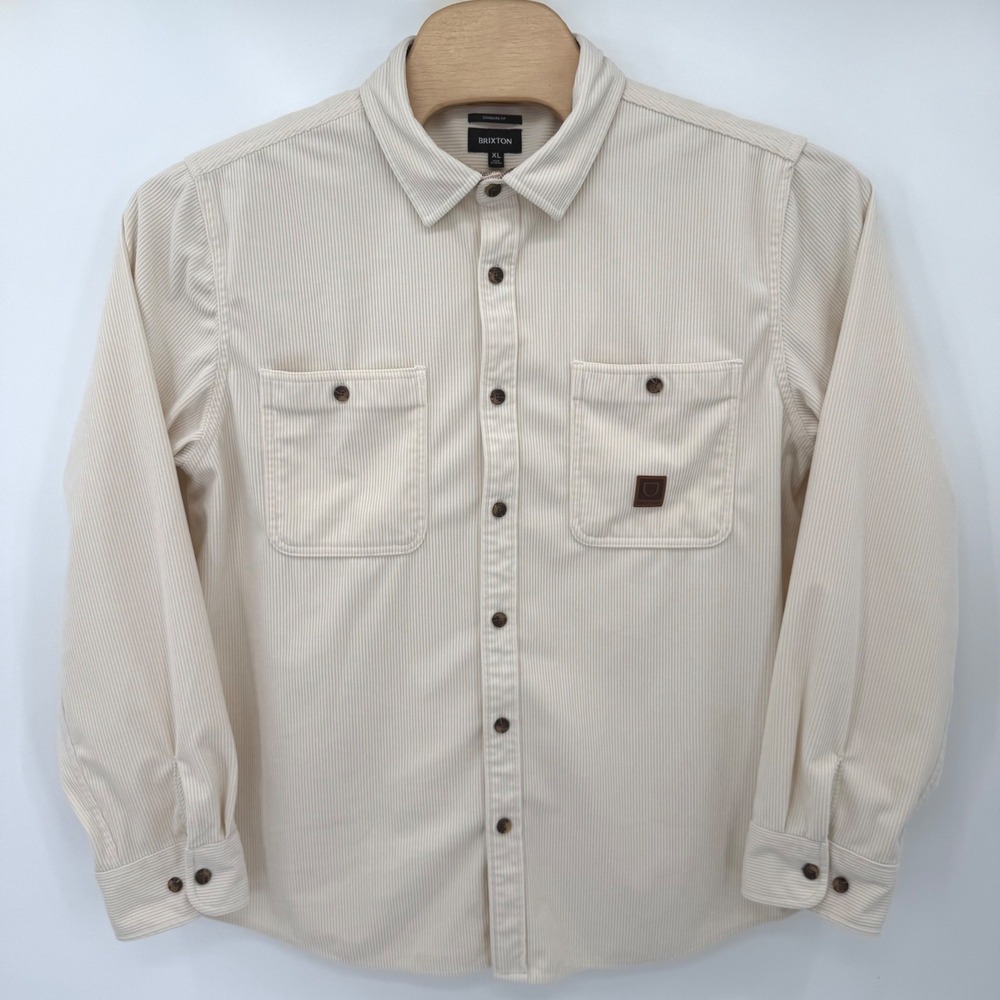 Brixton Button Up Mens XL Cream Corduroy Bowery Standard Fit Long Sleeve Shirt - Picture 2 of 10